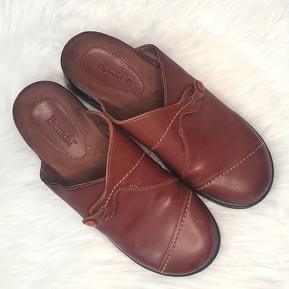 Bjorndal Ivy Brown Leather Monk Strap Cap Toe Clog Mule Shoe Womens 8M Casual - Picture 3 of 17